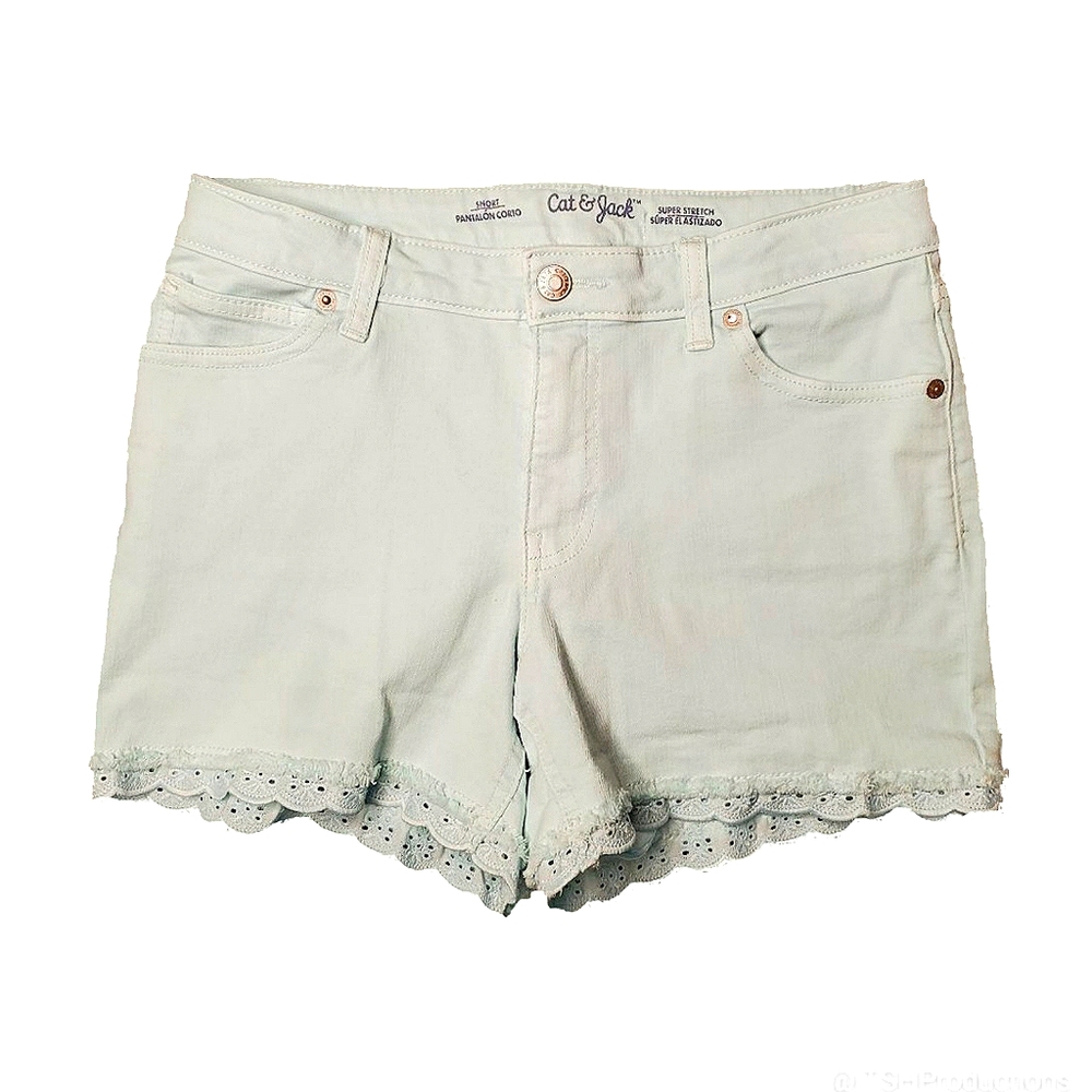 20) CAT & JACK Lace Hem Girl's Shorts Robin's Egg Blue Sz. 14/16 XL